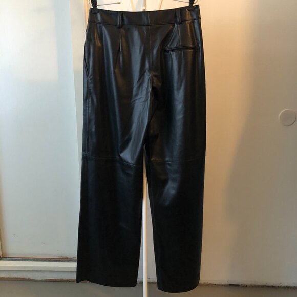 BOSS BY HUGO BOSS BLACK FAUX LEATHER PLEATED WIDE LEG PANTS HAWINE-1 SIZE 8 NWT - Picture 8 of 12